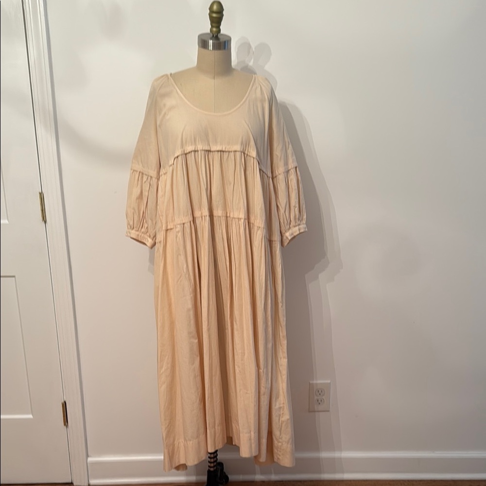 Free People Orange Pink 3/4 Puff Sleeve Sundress